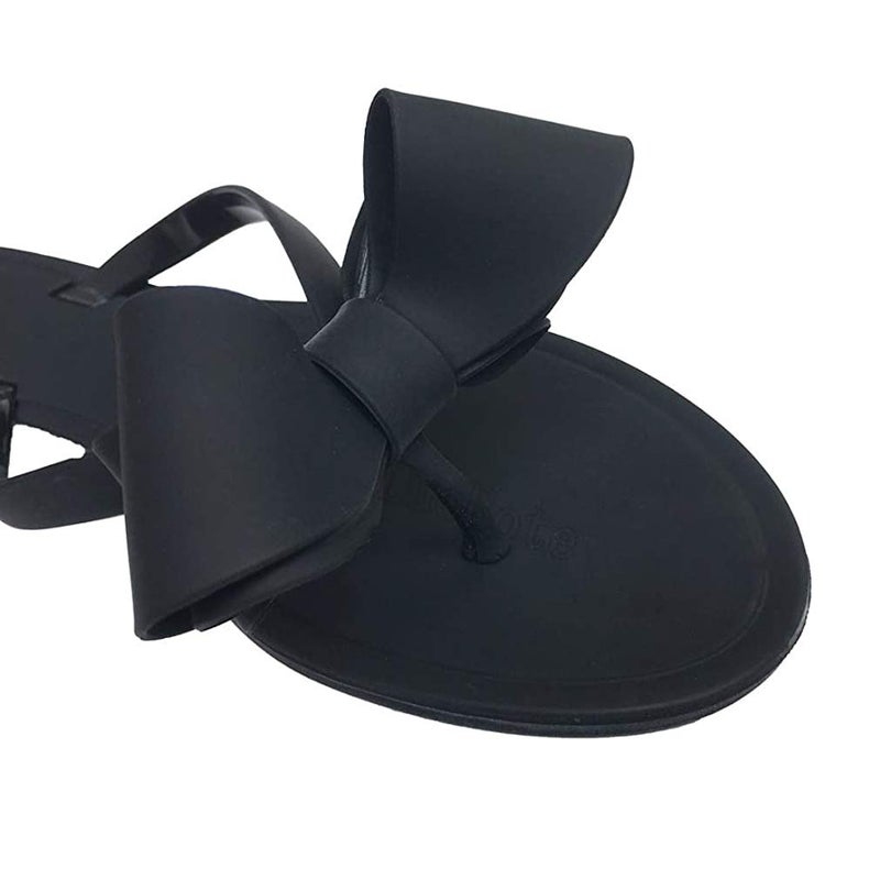 Mtzyoa Women Flip-Flops Bow Sandals Beach Flat Rivets Rain Jelly Slides Black Size 7 Summer Casual Waterproof - Image 3